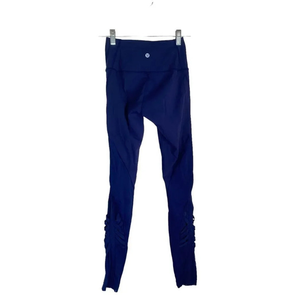 LULULEMON Leggings Size 4 Mesh Criss Cross Navy Blue - Picture 2 of 7